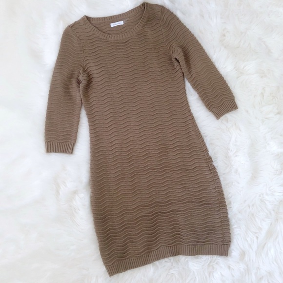 Calvin Klein Dresses & Skirts - Calvin Klein | Wavy Ribbed Brown Sweater Dress M
